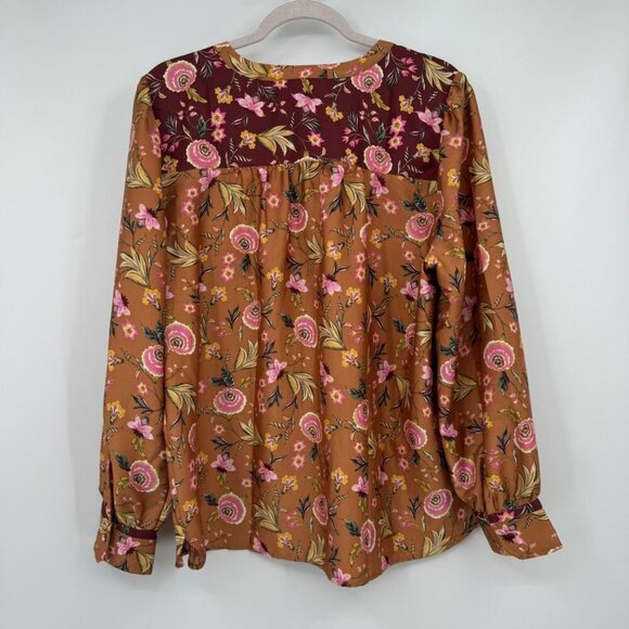 Loft Mixed Print Henley Blouse beautiful fall colors top shirt blouse NWT size X - Picture 9 of 13